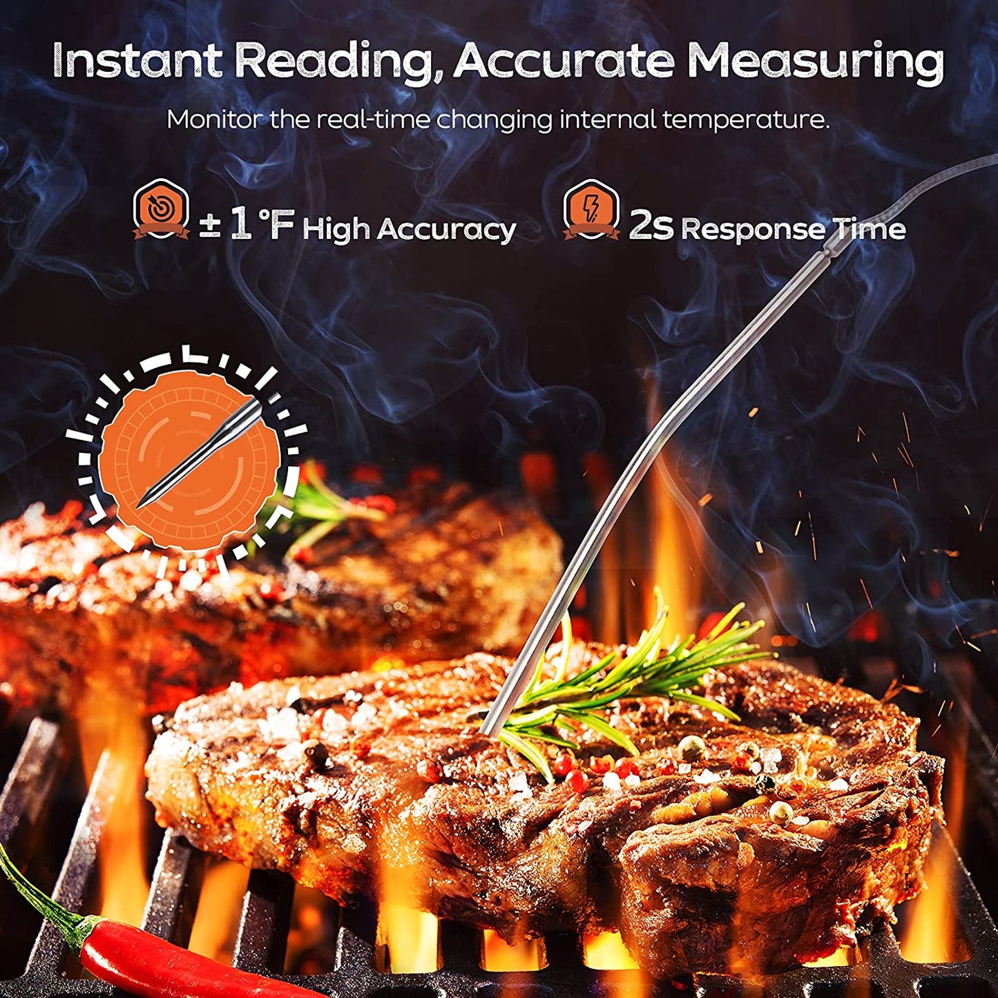 Digital Meat Thermometer Touchscreen LCD Large Display Instant Read Food Thermometer