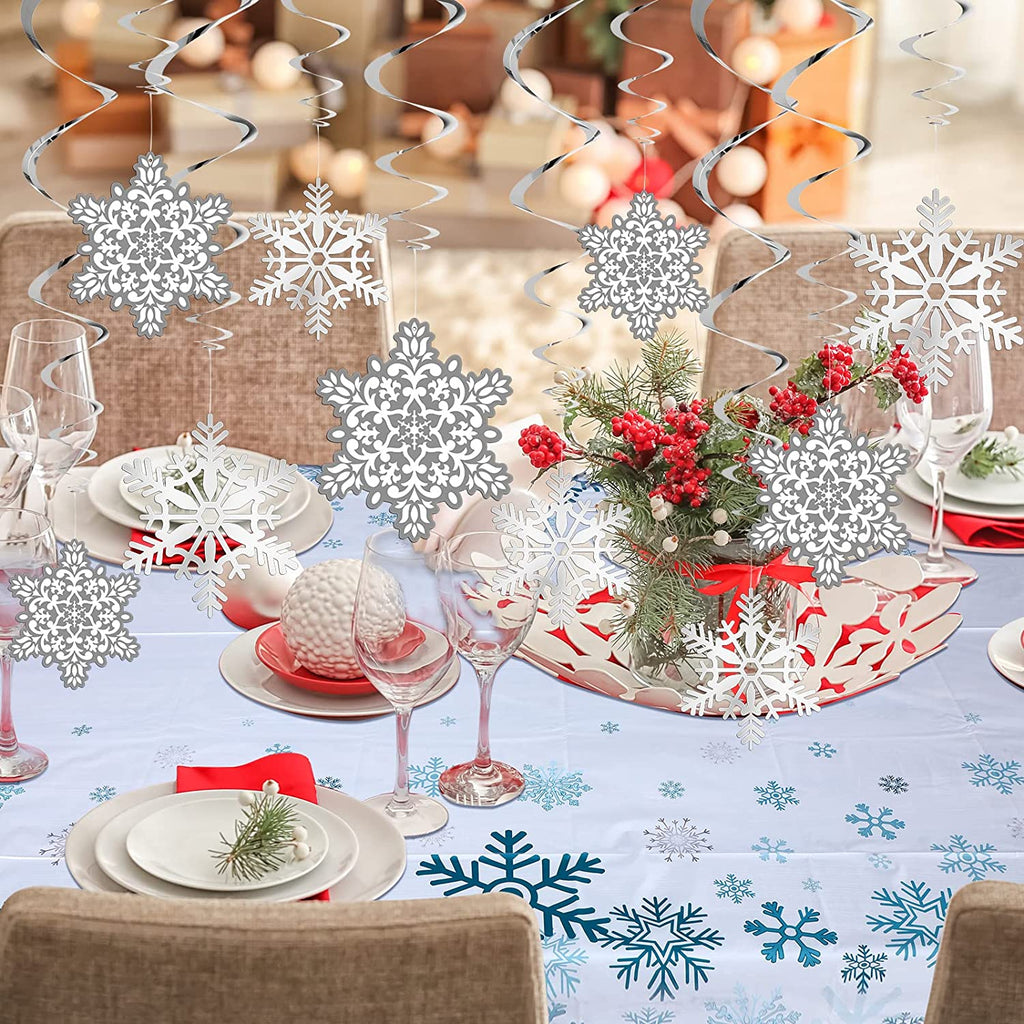 Frozen Birthday Party Supplies Frozen Balloons Snowflake Tablecloth Snowflake Hanging Swirl Decorations for Frozen Party