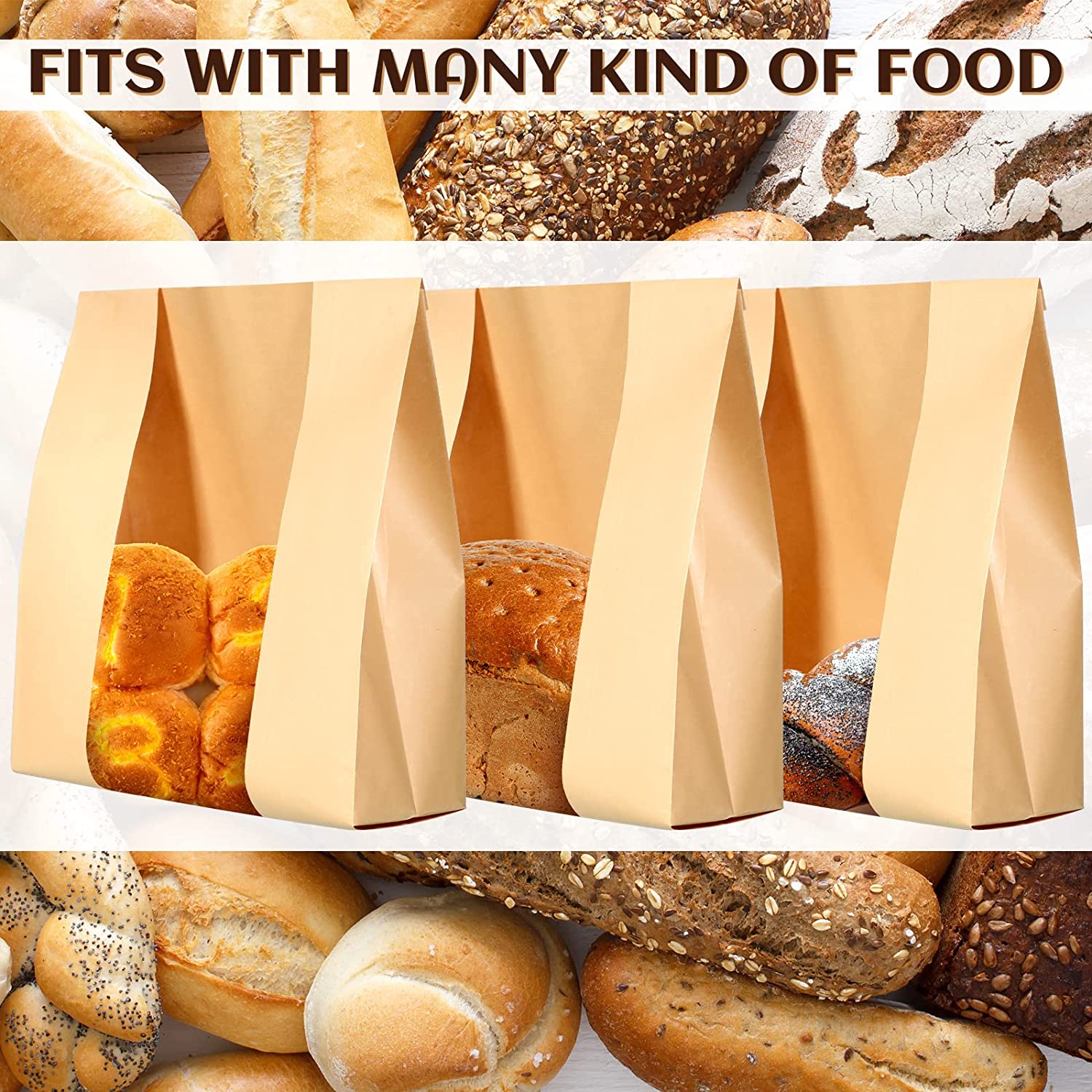 30 Pcs Bakery Bags with Window Large Packing Loaf Bag Paper