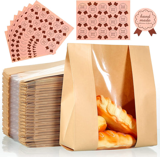 15 Pcs Bakery Bags with Window Large Packing Loaf Bag Paper