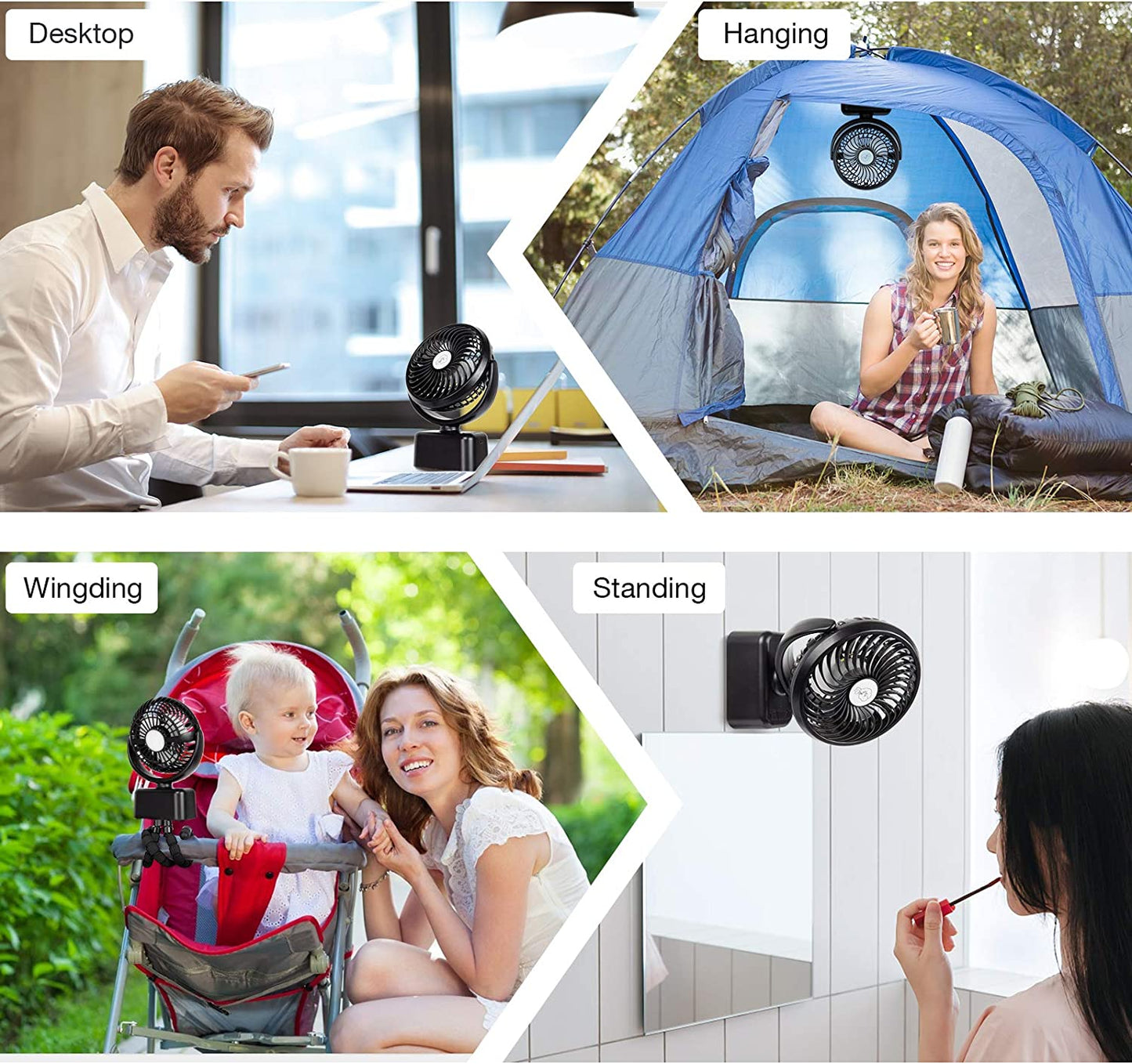 Portable Stroller Camping Fan with LED Light, Oscillation & Built Rechargeable Battery 5000mAh