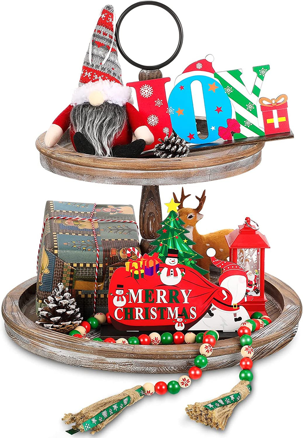 Christmas Tiered Tray Decoration Set Wood Table Centerpiece Signs Gnomes