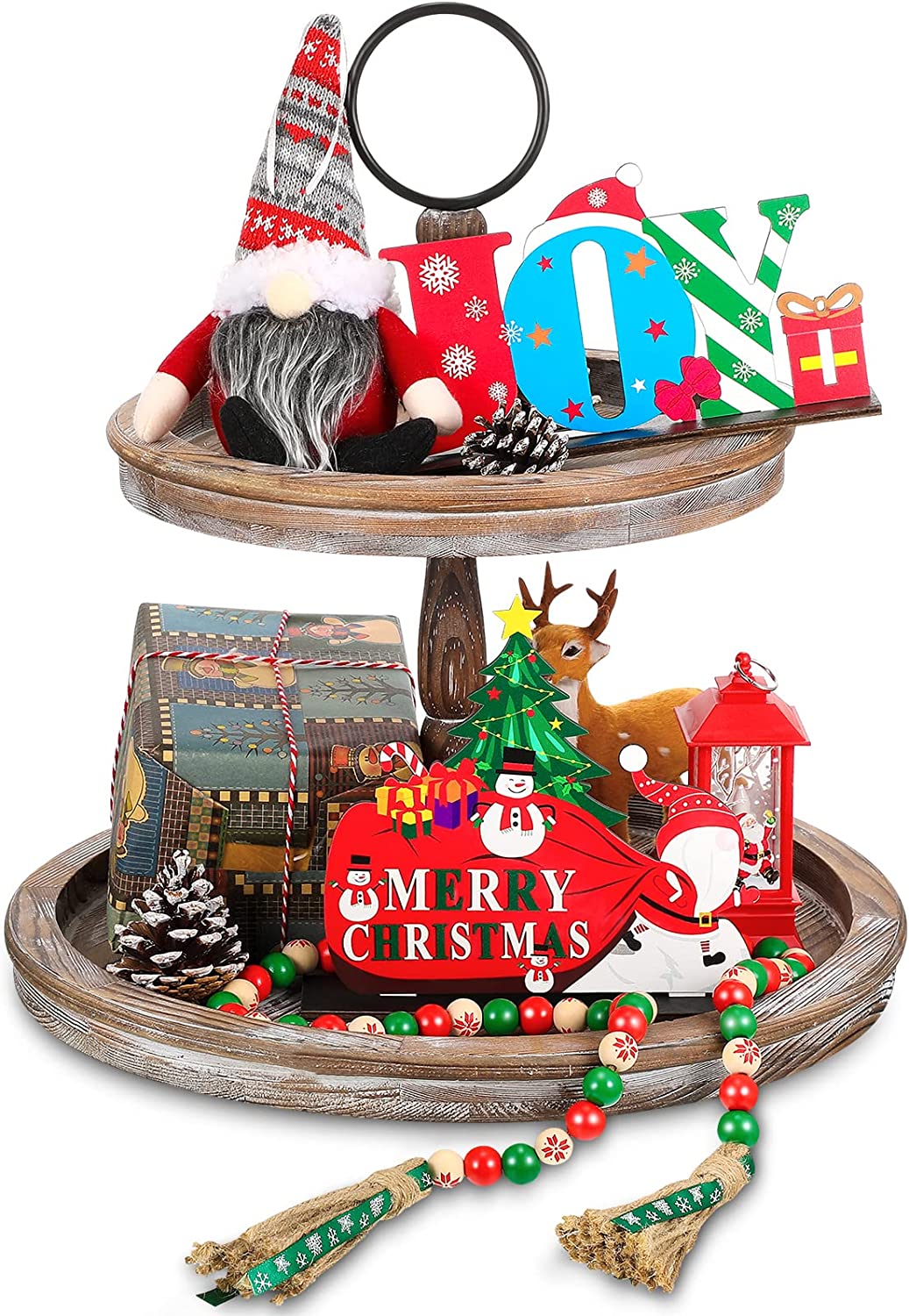 Christmas Tiered Tray Decoration Set Wood Table Centerpiece Signs Gnomes