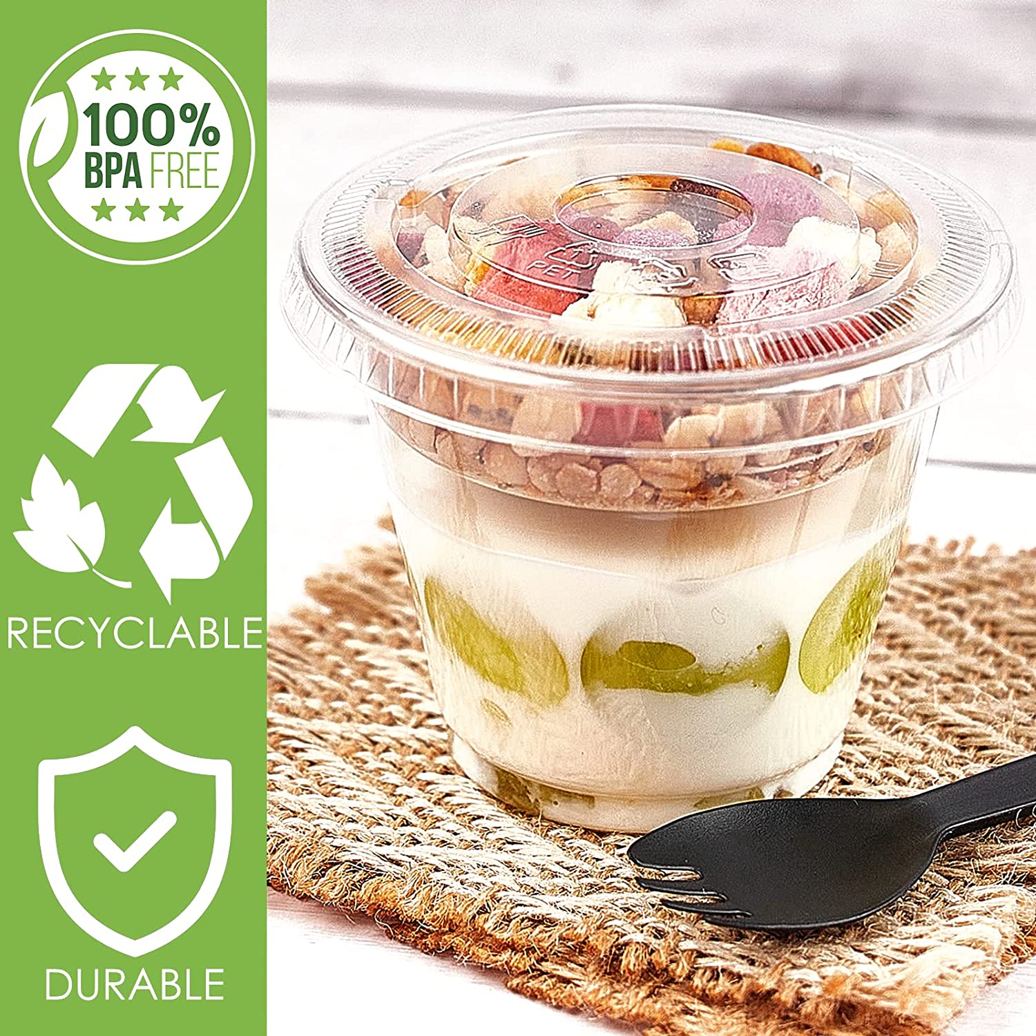 50 Pack 9 oz Plastic Clear Dessert Cups with Dome Lids No Hole Disposable Snack Bowls
