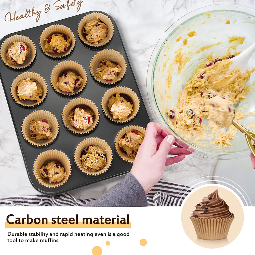 2 Pieces Non Stick 12 Cupcake Pan 200 Pieces Standard Size Baking Cups Greaseproof