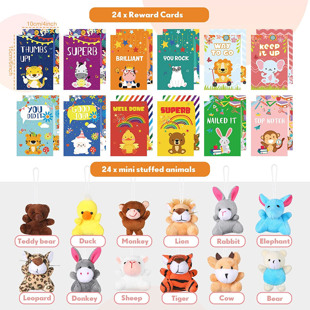 48 Pcs Mini Animal Plush Toy Incentive Reward Card Set for Kids