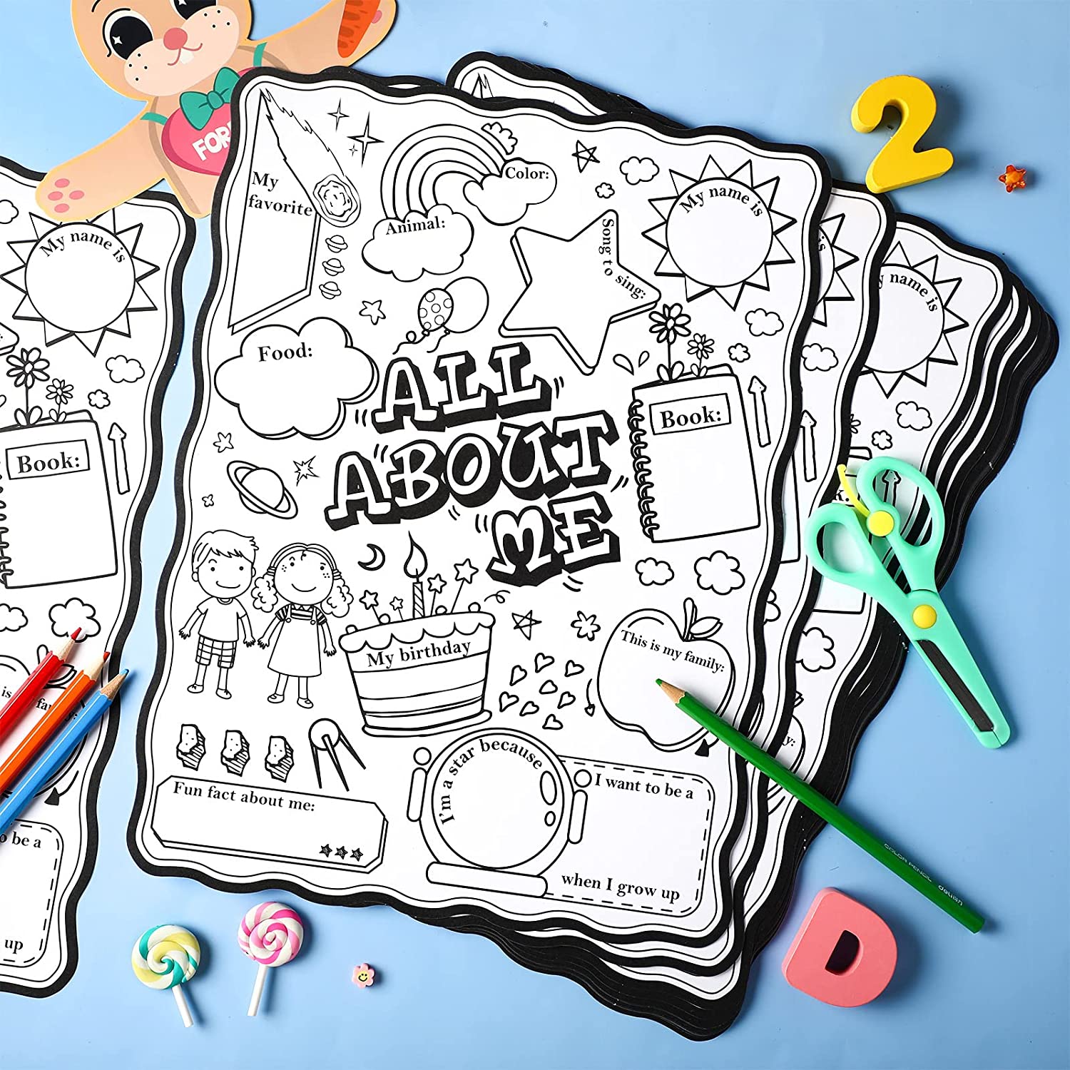 All About Me Student Coloring Posters Fill in Posters (25 Sheets)