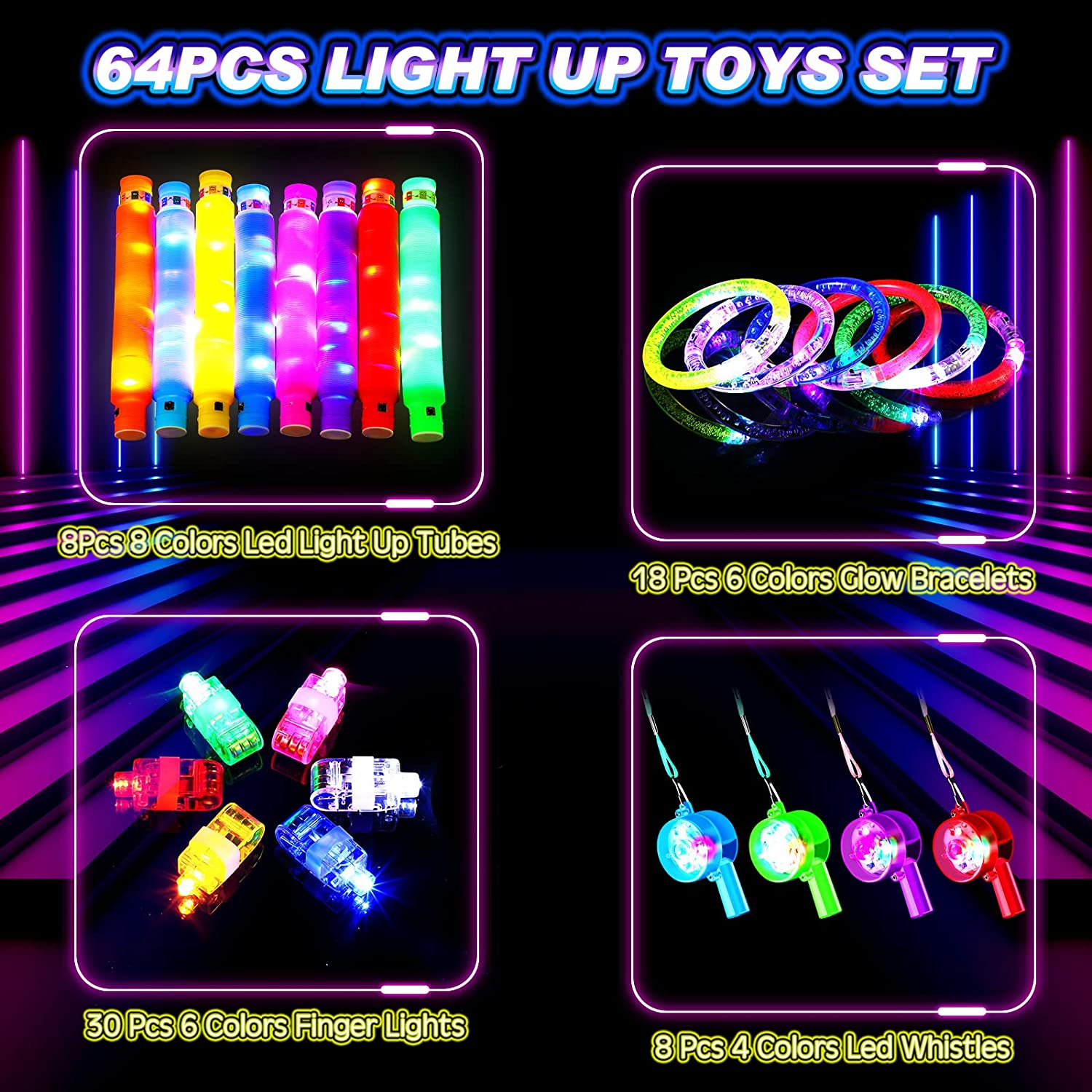 Party Supplies for Kids Light Up Party 64 PCS Glow in the Dark