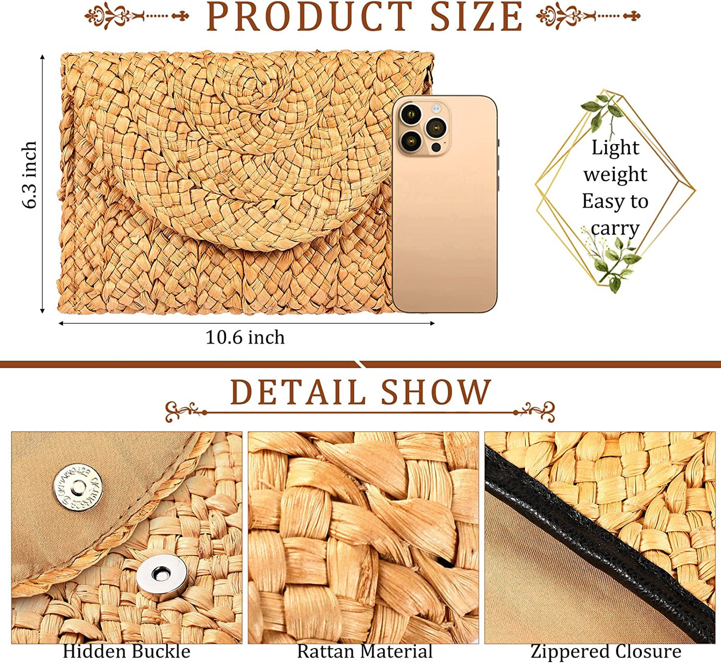 7 Pieces Women's Straw Clutch Purse Summer Beach Envelope Wallet Woven Handbags Gifts