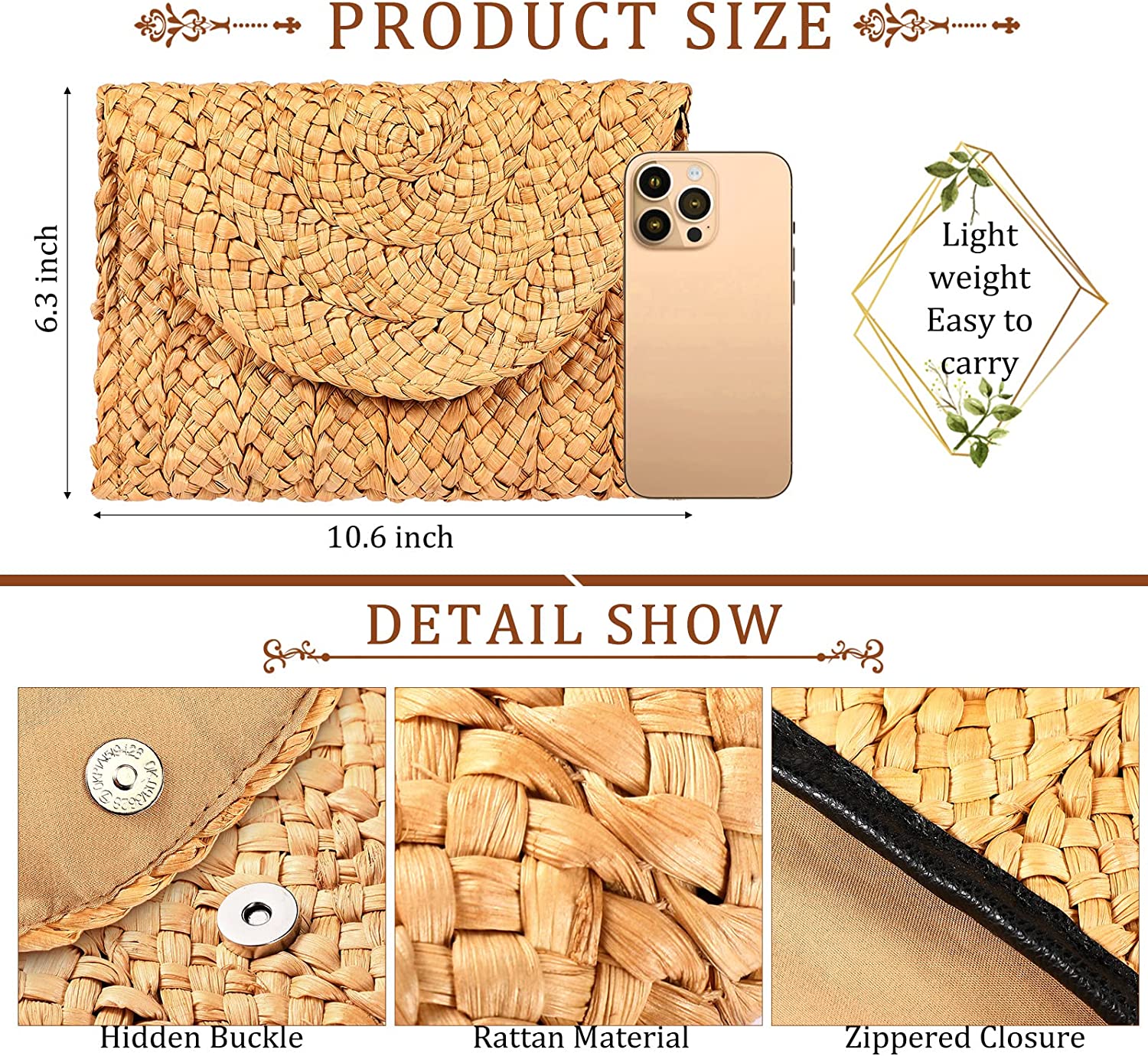 7 Pieces Women's Straw Clutch Purse Summer Beach Envelope Wallet Woven Handbags Gifts