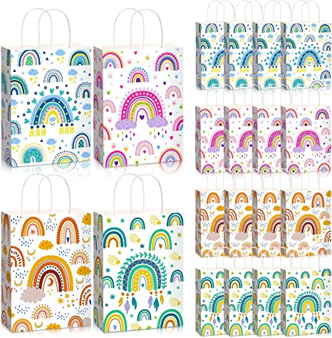 16 Pieces Boho Rainbow Gift Bags with Handles Boho Party Supplies