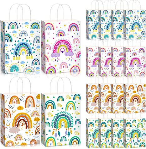 16 Pieces Boho Rainbow Gift Bags with Handles Boho Party Supplies