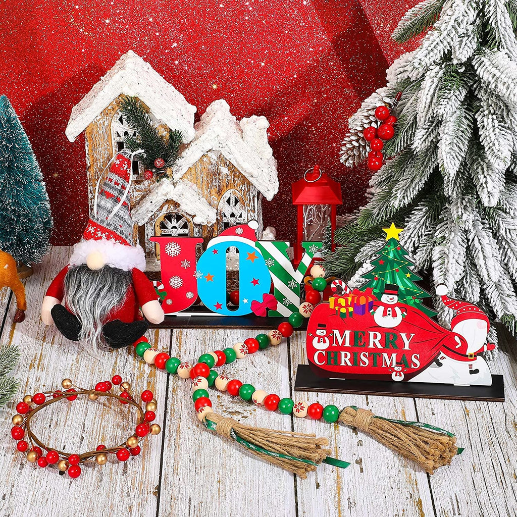 Christmas Tiered Tray Decoration Set Wood Table Centerpiece Signs Gnomes