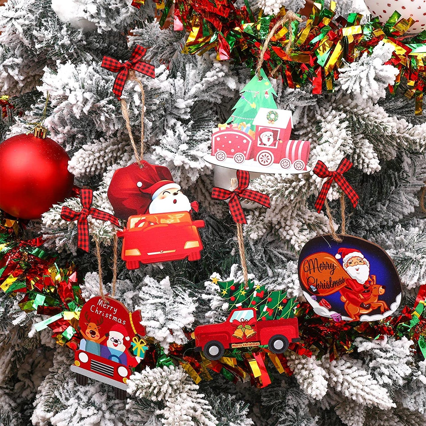 16 Pieces Christmas Wood Truck Ornaments Christmas Red Truck Ornaments Christmas Truck Hanging Crafts Wooden Ornament Xmas Red Truck