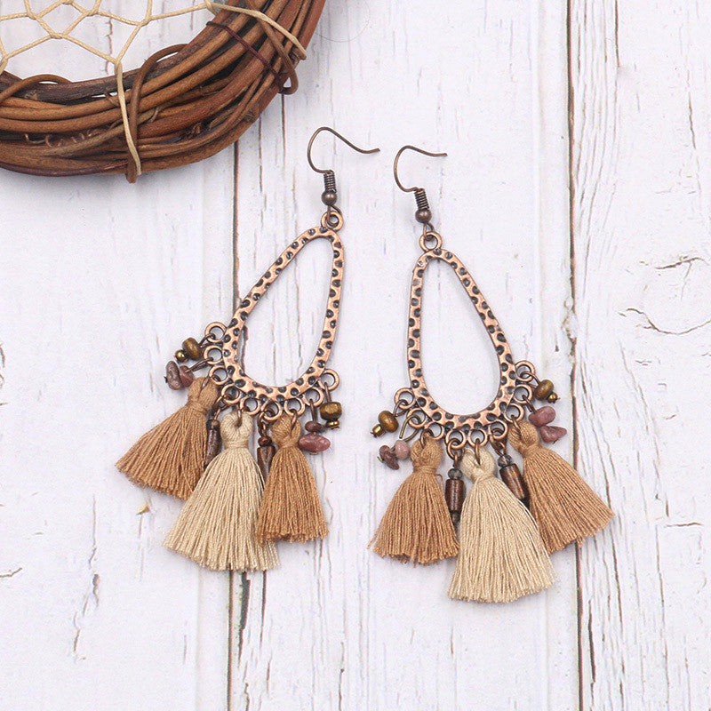 BE01 Pretty Brown Tassel Bohemian Earrings