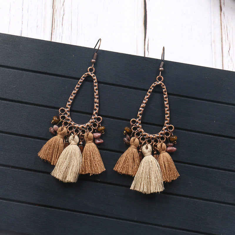 BE01 Pretty Brown Tassel Bohemian Earrings