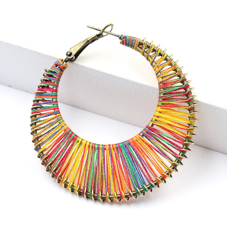 BOHO Rainbow Colorful String Hoop Earrings CME02