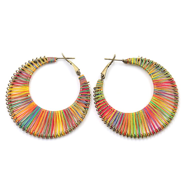 BOHO Rainbow Colorful String Hoop Earrings CME02