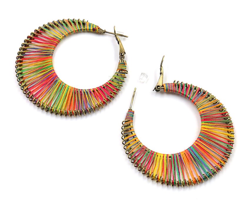 BOHO Rainbow Colorful String Hoop Earrings CME02