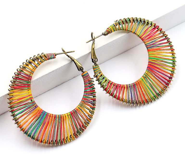 BOHO Rainbow Colorful String Hoop Earrings CME02