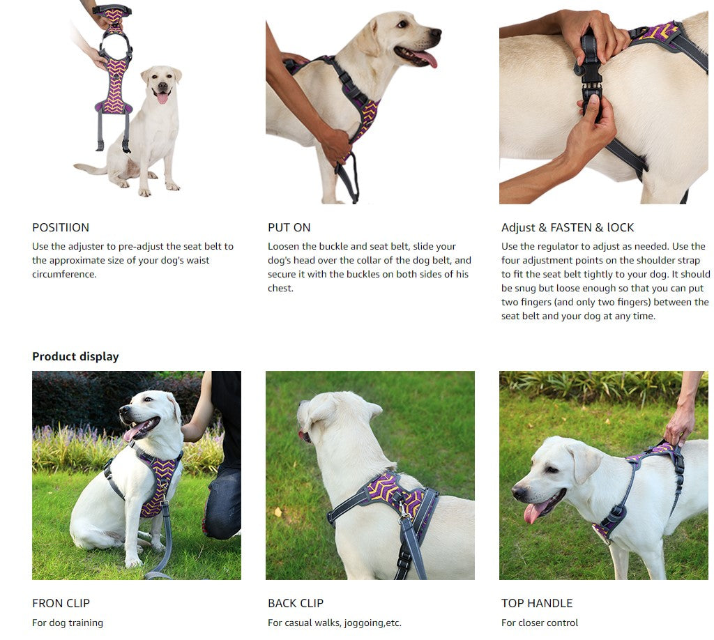 Dog Harness with Rope, 2 Layer Knitted Fabric, No Pull Adjustable Easy Control, Reflective