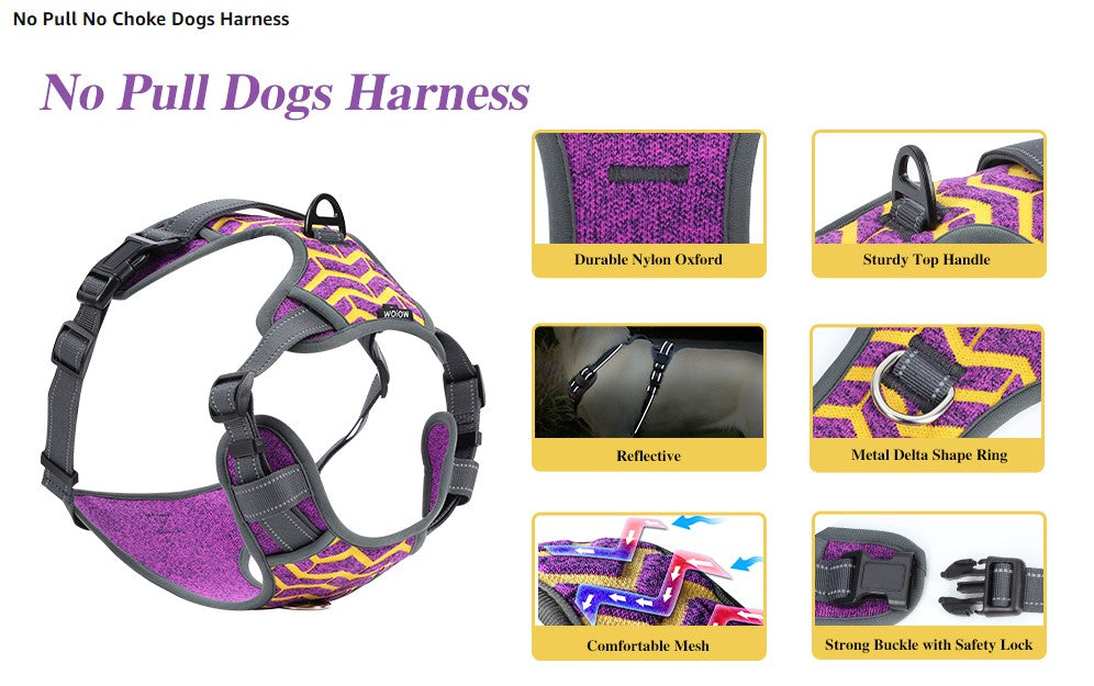 Dog Harness with Rope, 2 Layer Knitted Fabric, No Pull Adjustable Easy Control, Reflective