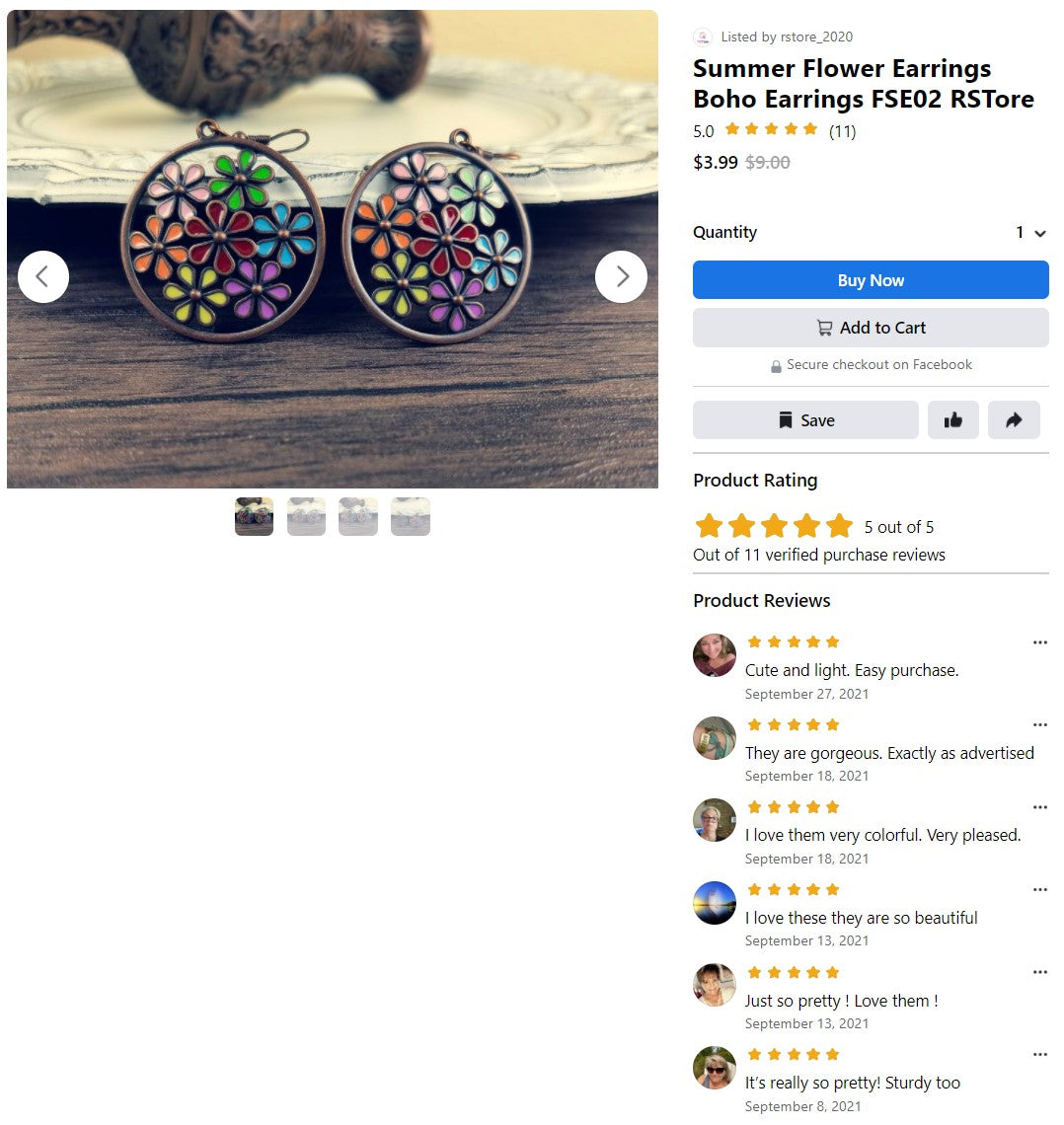 FSE02 Summer Colorful Flower Earrings