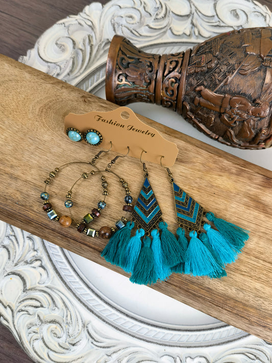 Blue/Teal Boho Vintage Ethnic Tribal  Earrings BBE03