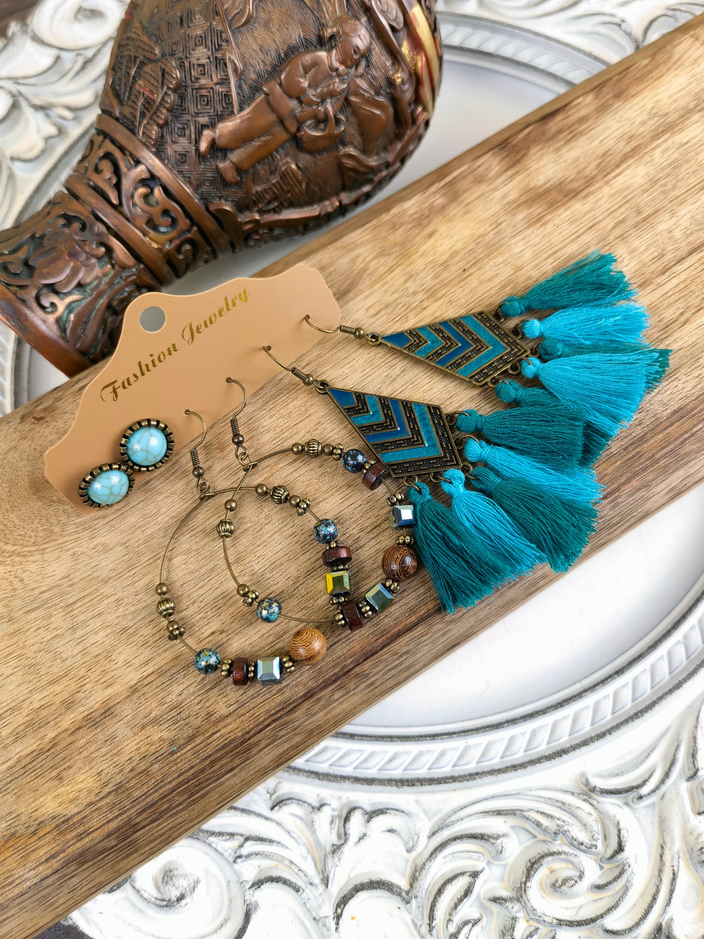 Blue/Teal Boho Vintage Ethnic Tribal  Earrings BBE03