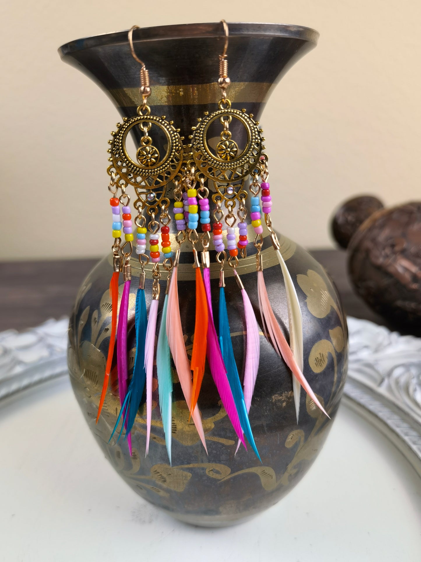 FEE02 Colorful Feather Summer Style Bohemian Earrings