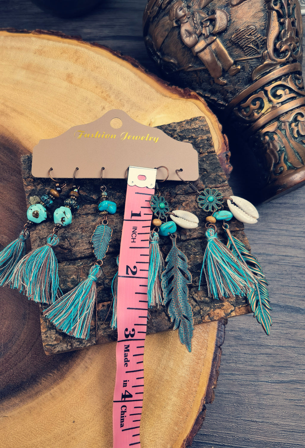 TTE03 Teal Tribal Style Boho Earrings