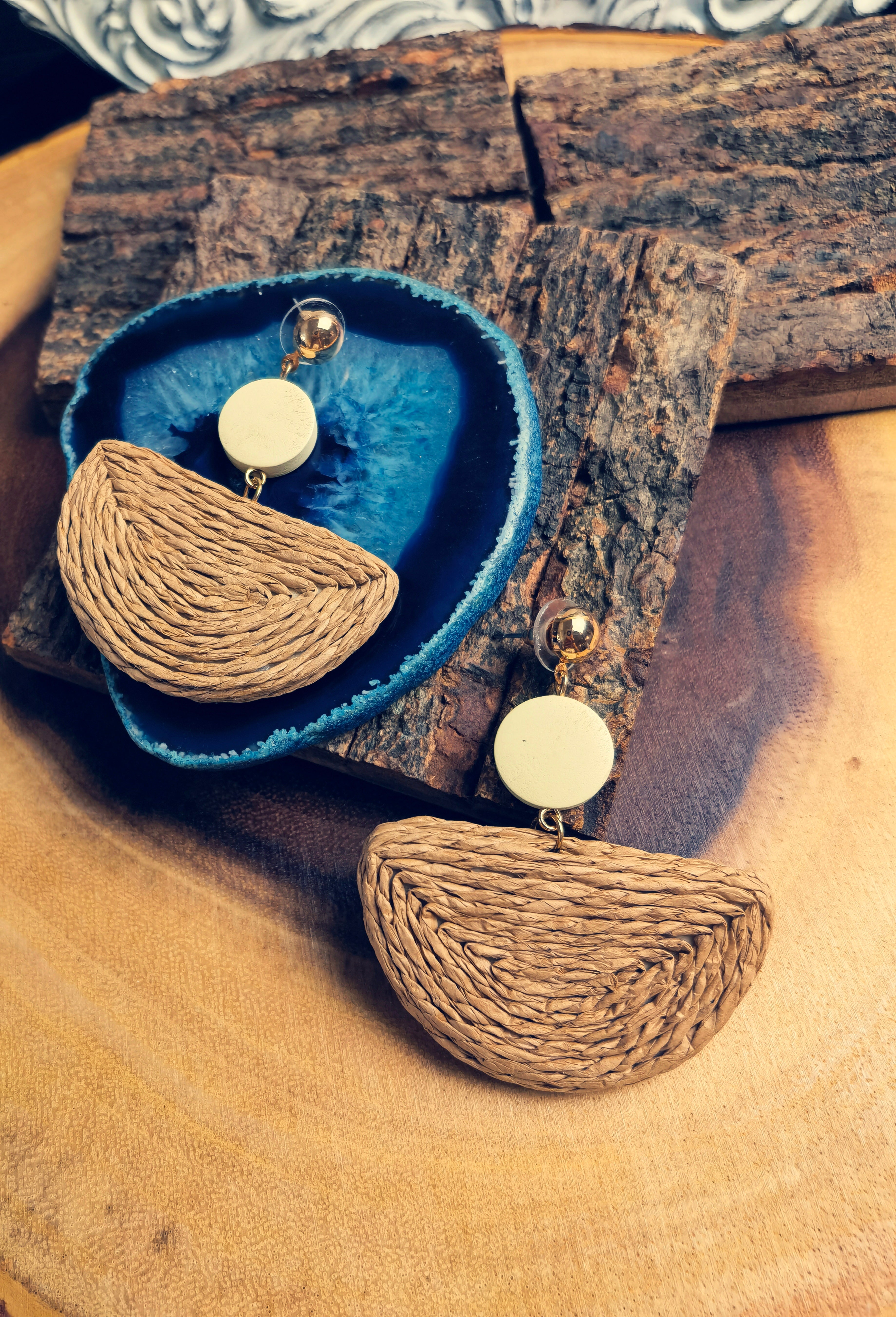 BZE03  Handmade Woven Geometric Straw Earrings