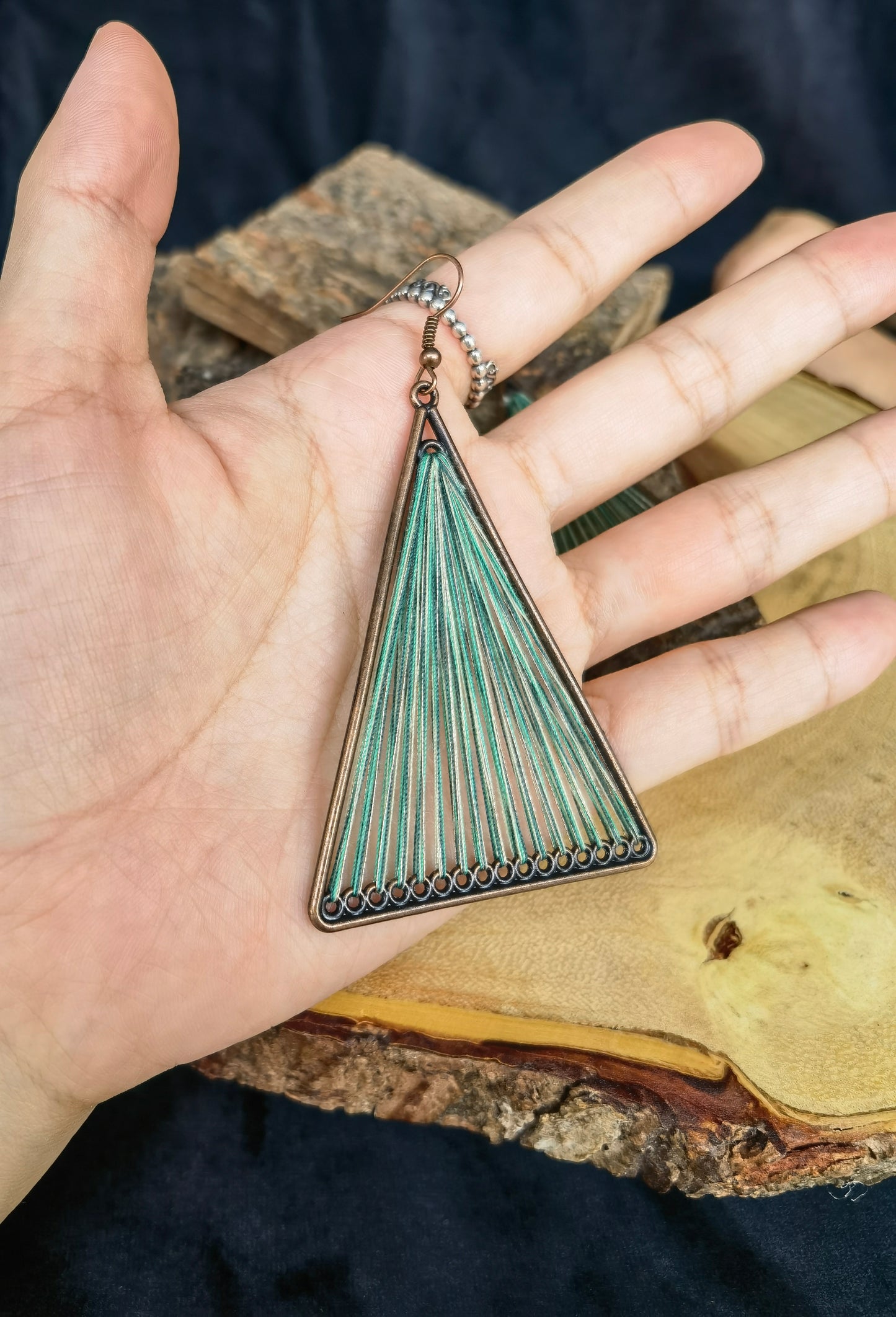 Green Triangle String Earring