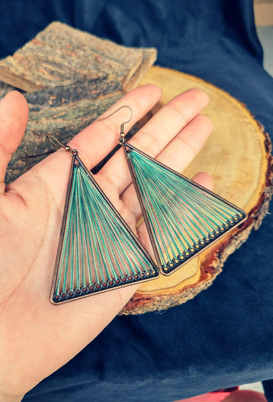 Green Triangle String Earring