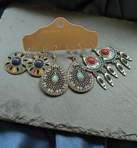 Ethnic BOHO Earrings 3 Pairs Set 3E03