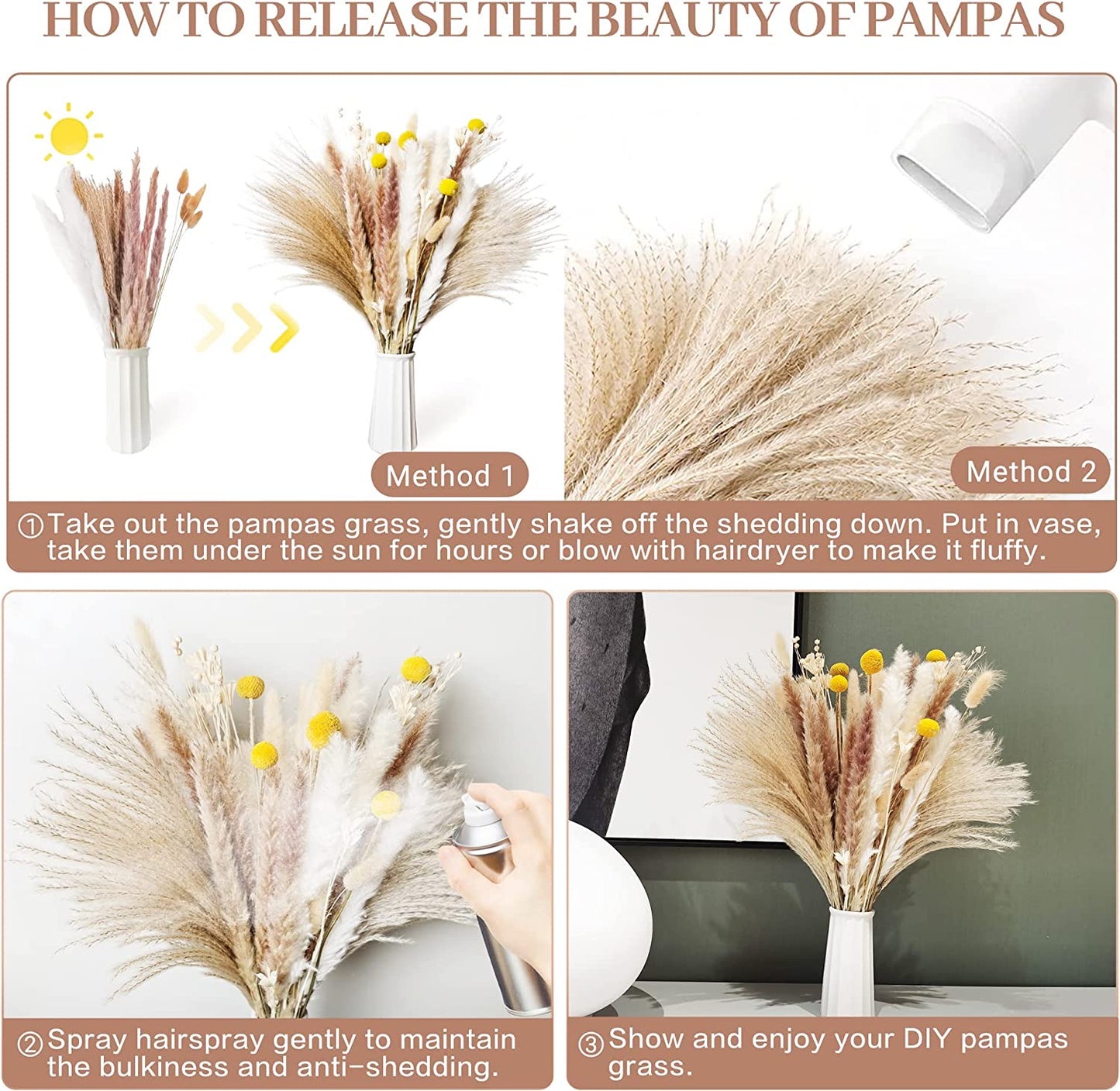 100pcs Dried Pampas Grass Décor Bunny Tails Dried Flowers, Reed Grass Bouquet for Wedding Boho Flowers Home