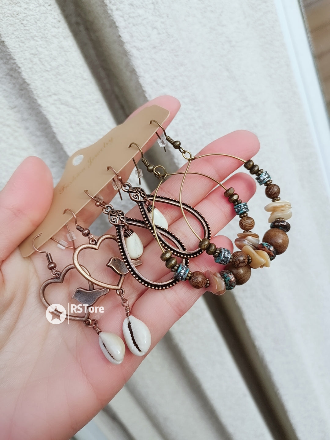HE03  BOHO Tribal Heart Hoop Earrings 3 Pairs Set