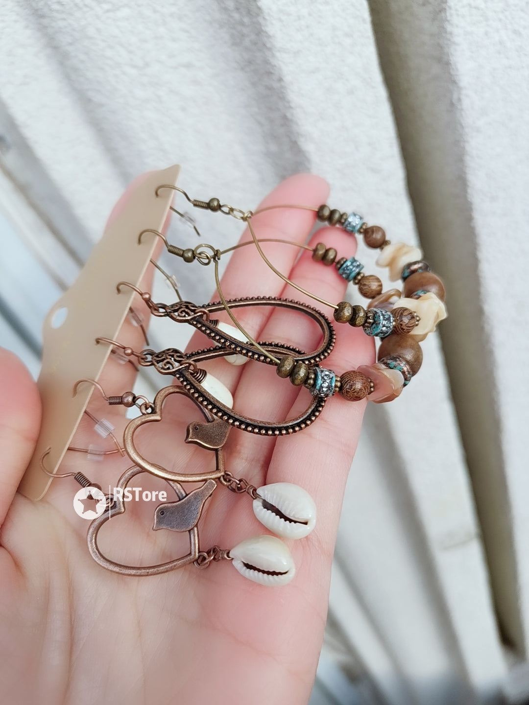 HE03  BOHO Tribal Heart Hoop Earrings 3 Pairs Set