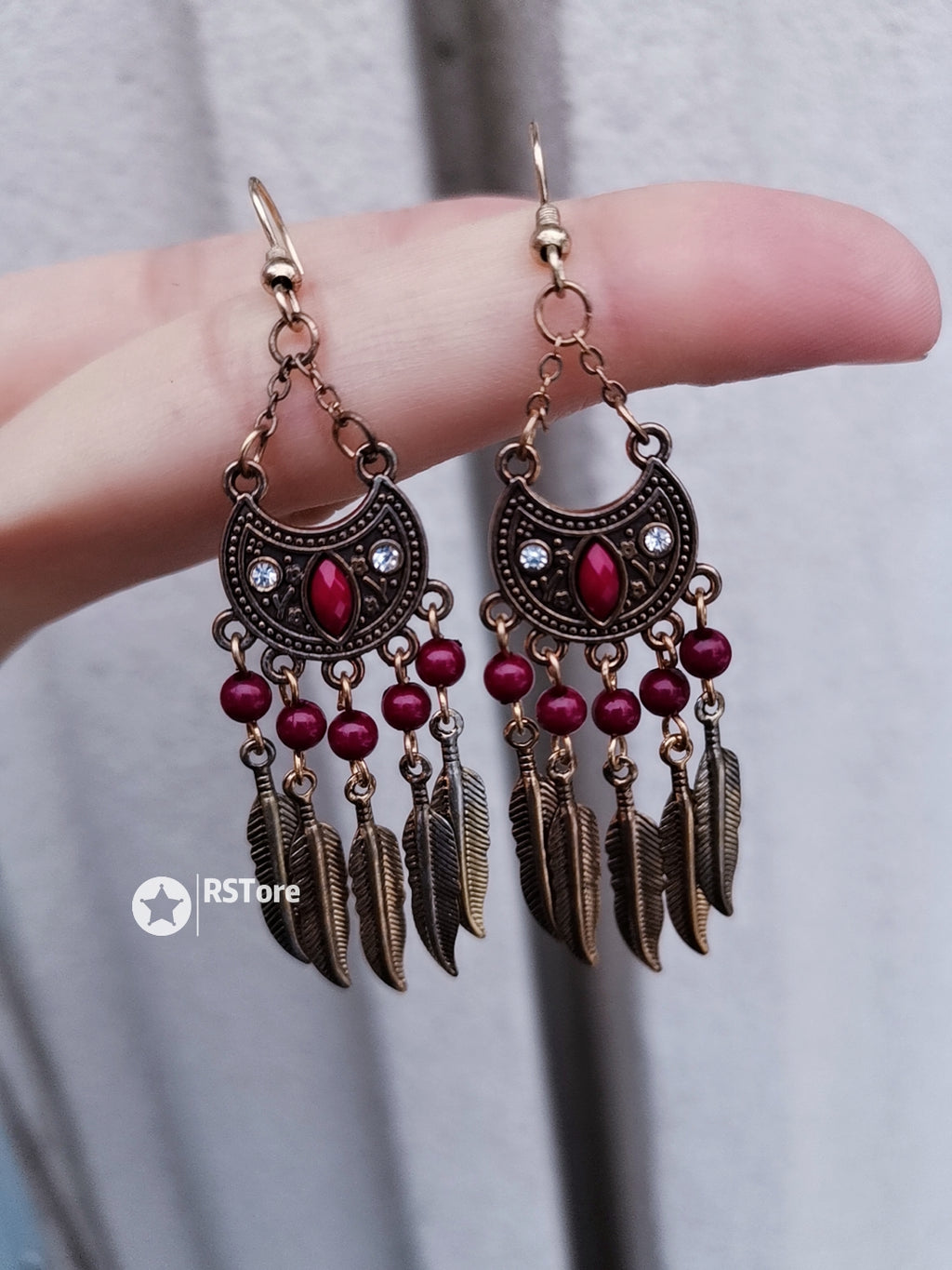 RRE02 Ruby Red Tribal Bohemian Earrings