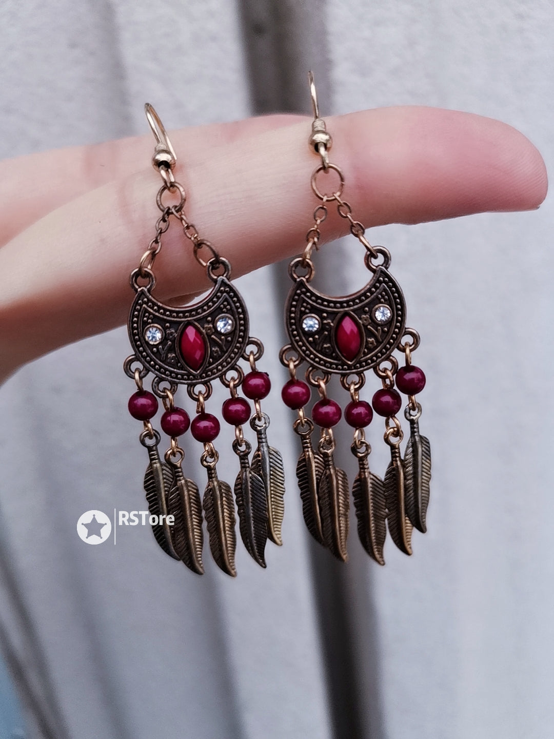 RRE02 Ruby Red Tribal Bohemian Earrings