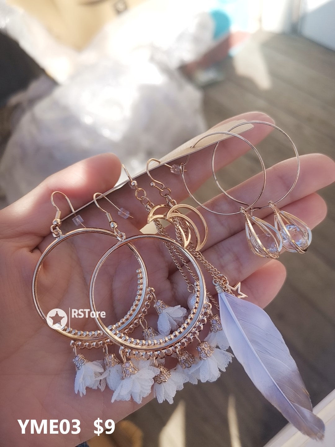 YME03 Lightweight Feather Earrings 3pairs Set