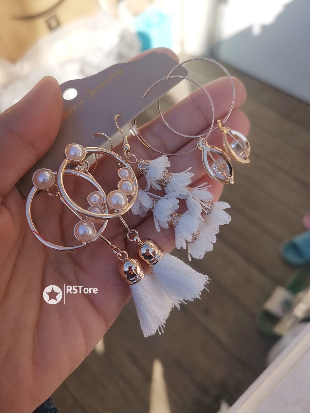 WFE03 White Flower Earrings 3pairs Set