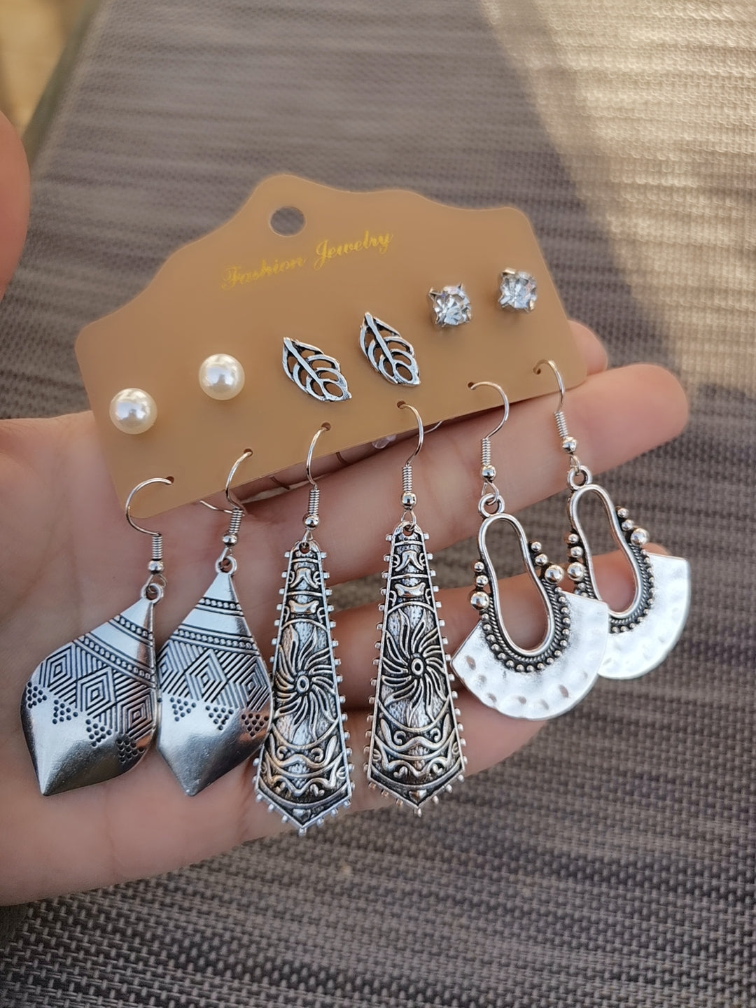 6 Pairs Silver Boho Vintage Style Earrings Set 6SE