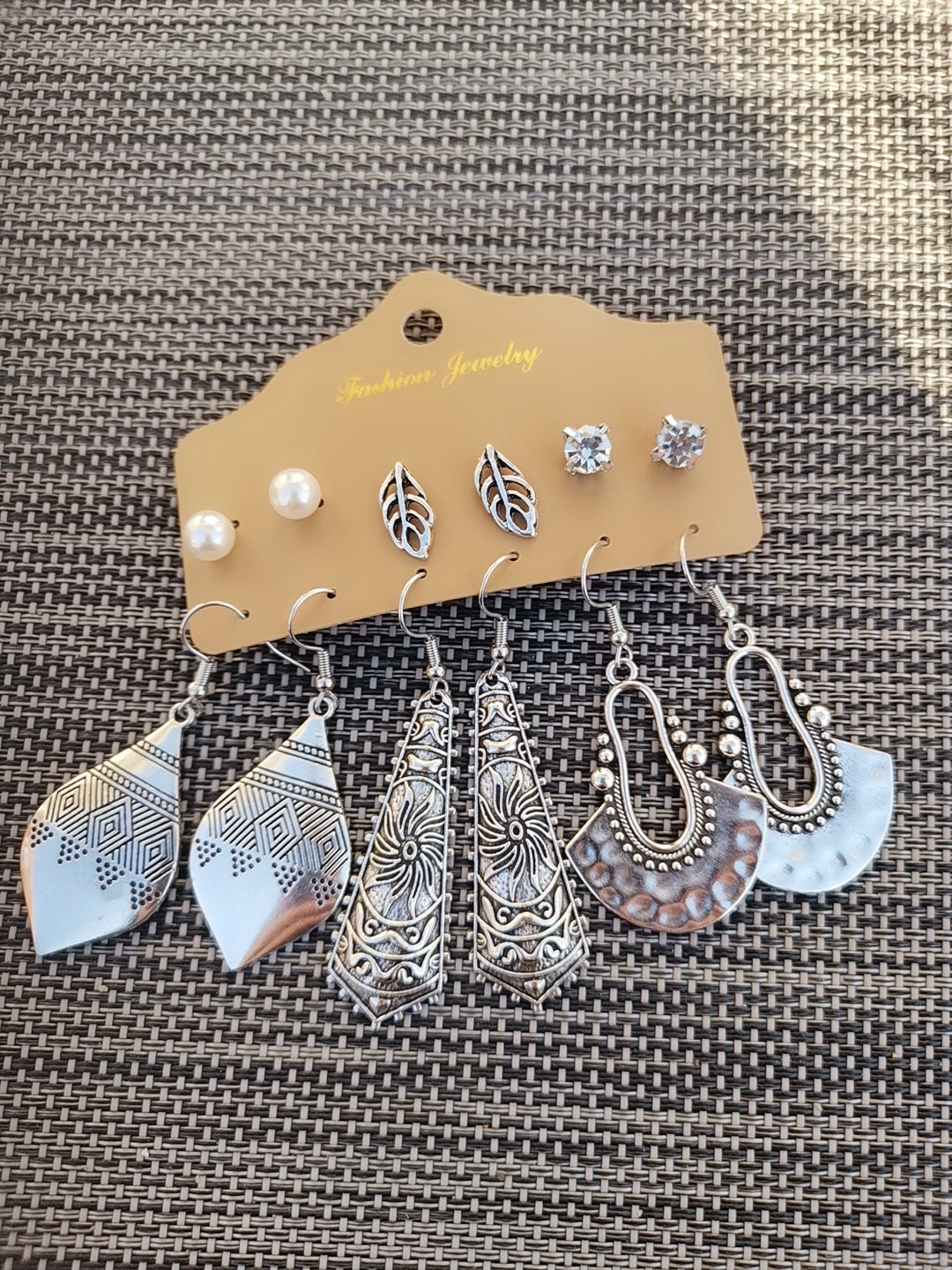 6 Pairs Silver Boho Vintage Style Earrings Set 6SE