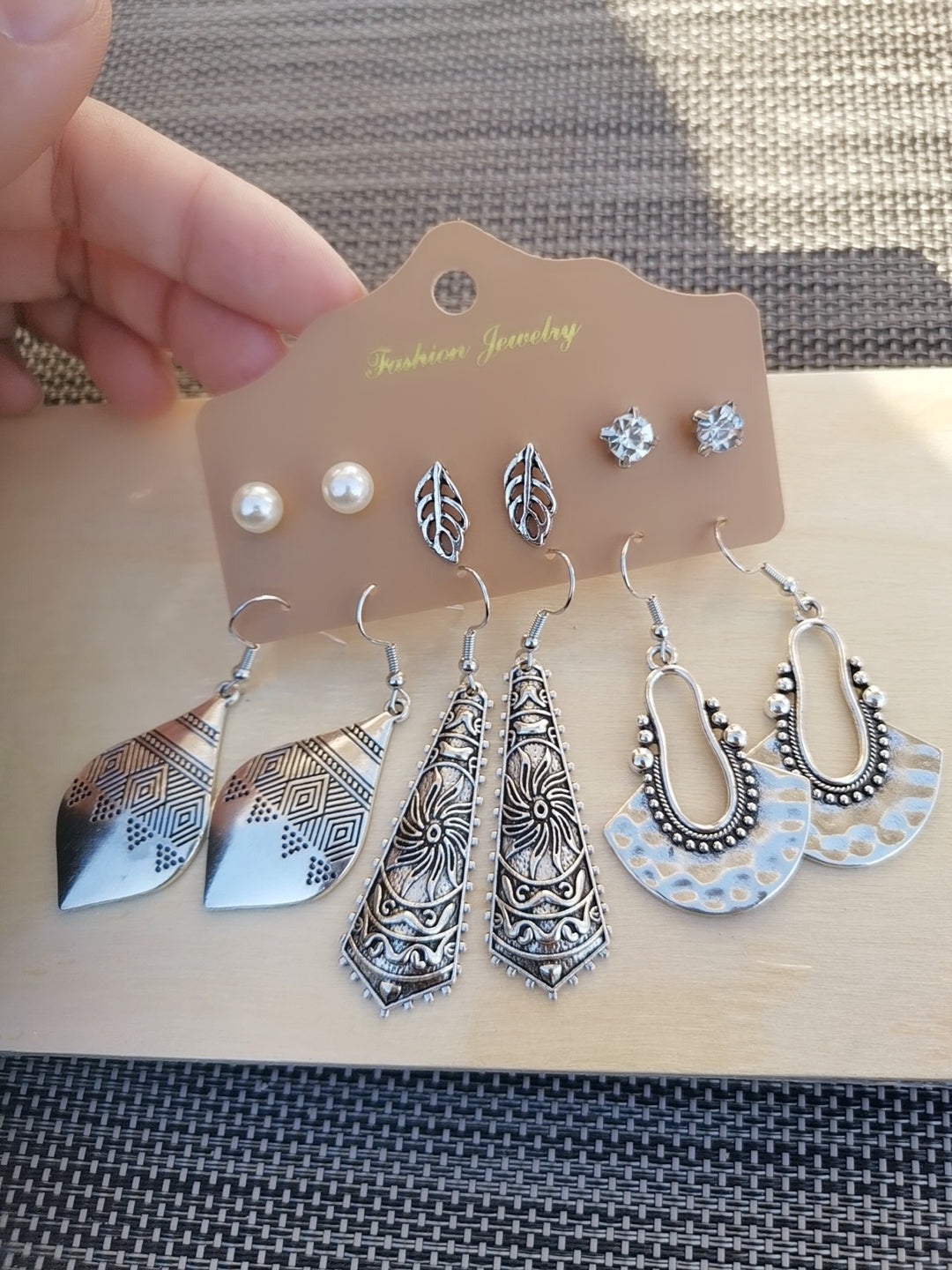 6 Pairs Silver Boho Vintage Style Earrings Set 6SE