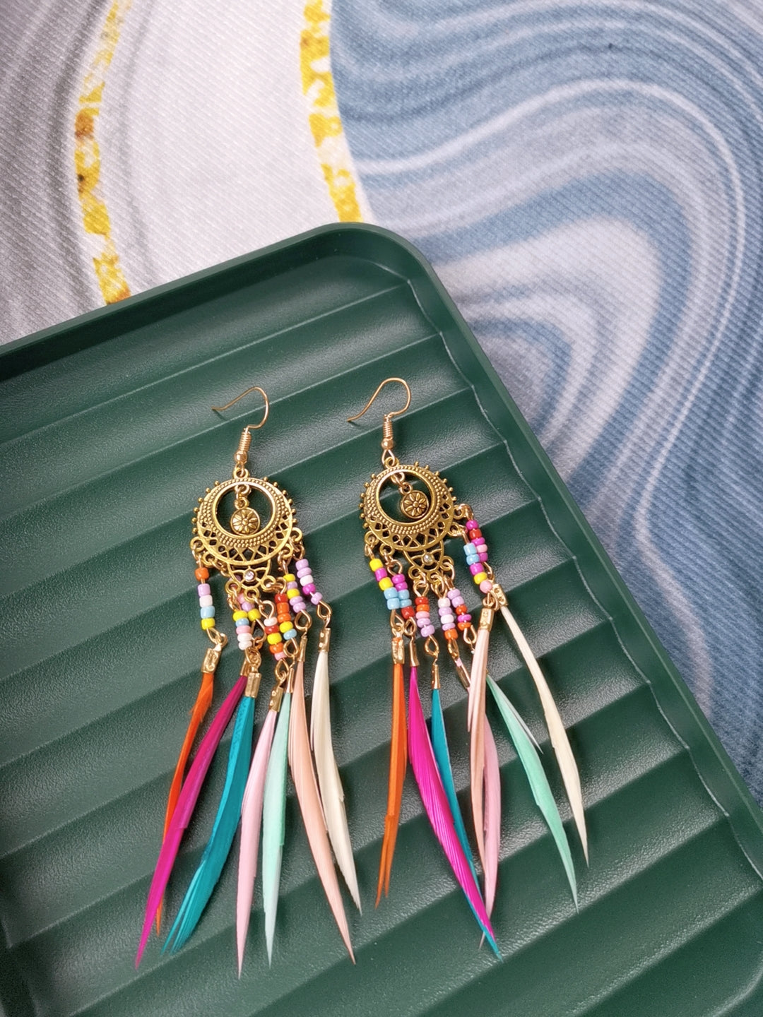 FEE02 Colorful Feather Summer Style Bohemian Earrings