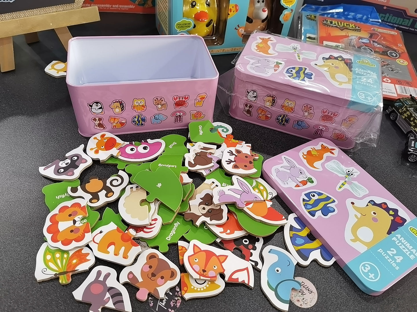 ON SALE!!! 24pcs Animal Matching Puzzle Set with Tin Storage Box