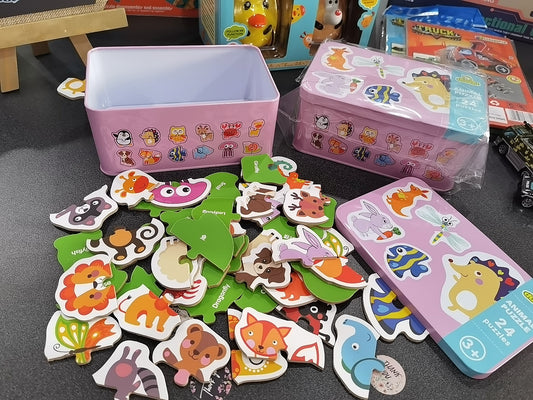 ON SALE!!! 24pcs Animal Matching Puzzle Set with Tin Storage Box