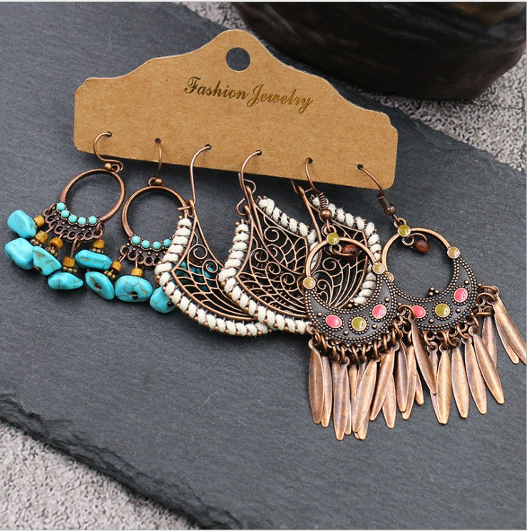 IS03 Bohemian Tribal Style Earrings 3 Pairs Set