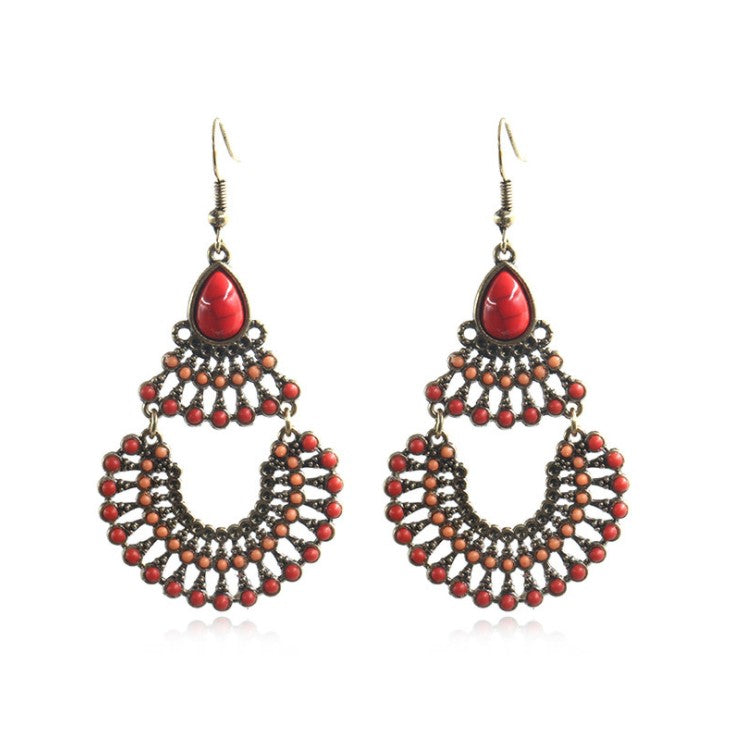 Red Boho Gypsy Chandelier Earrings RE02